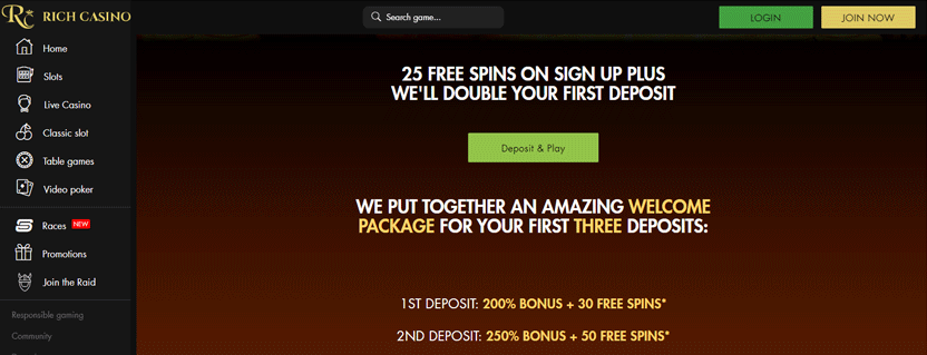 rich casino 25 free spins promotion