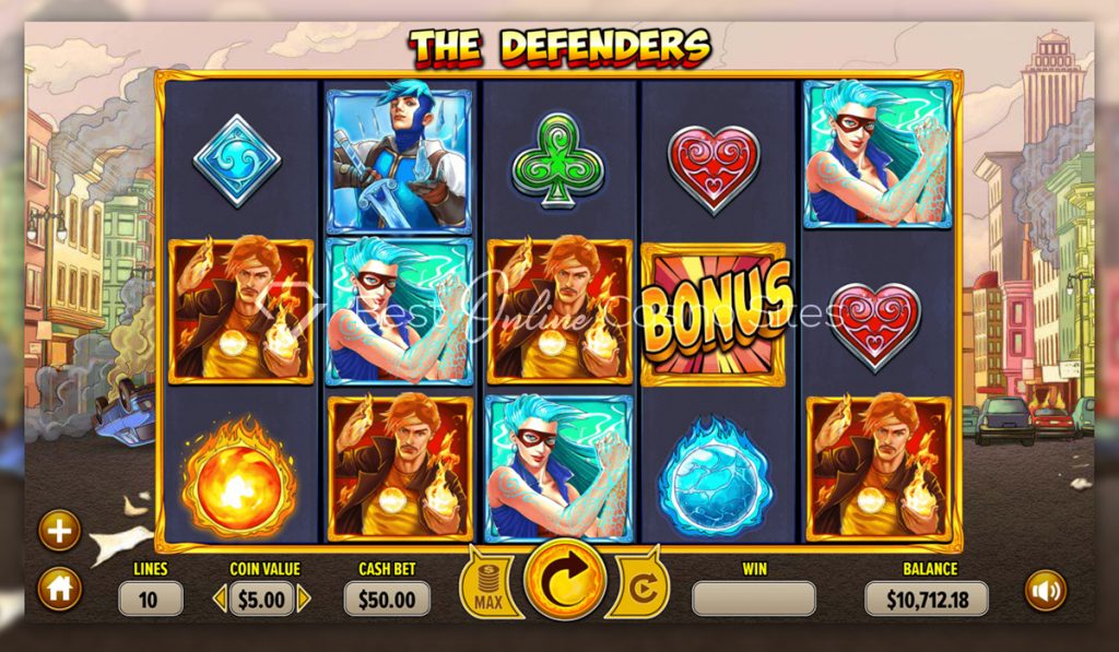 screenshot from dragongaming's the defenders slot game