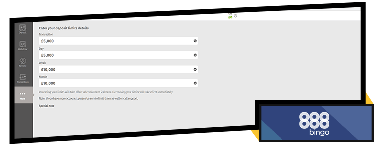 888Bingo Deposit Limit